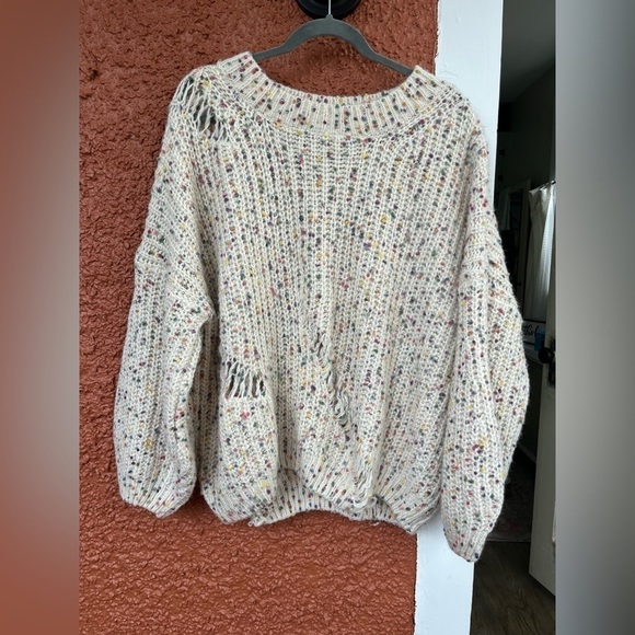 POL Chunky Knit Distressed Artsy Confetti Pullover Sweater Size L - Picture 1 of 10
